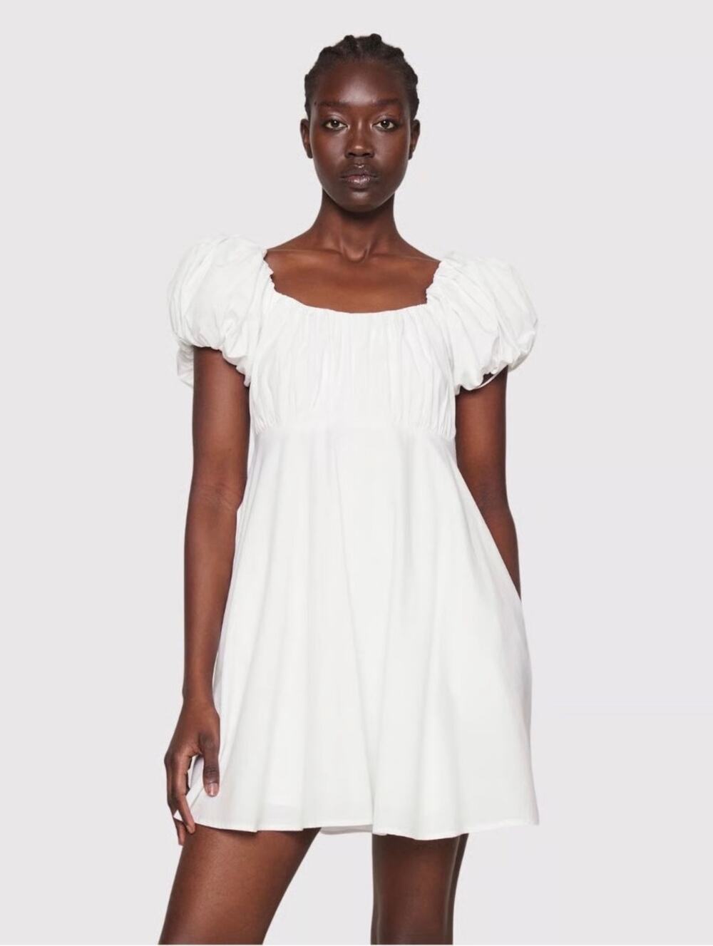 Abercrombie & Fitch White Puff Sleeve Babydoll Mini Dress Medium M Cotton